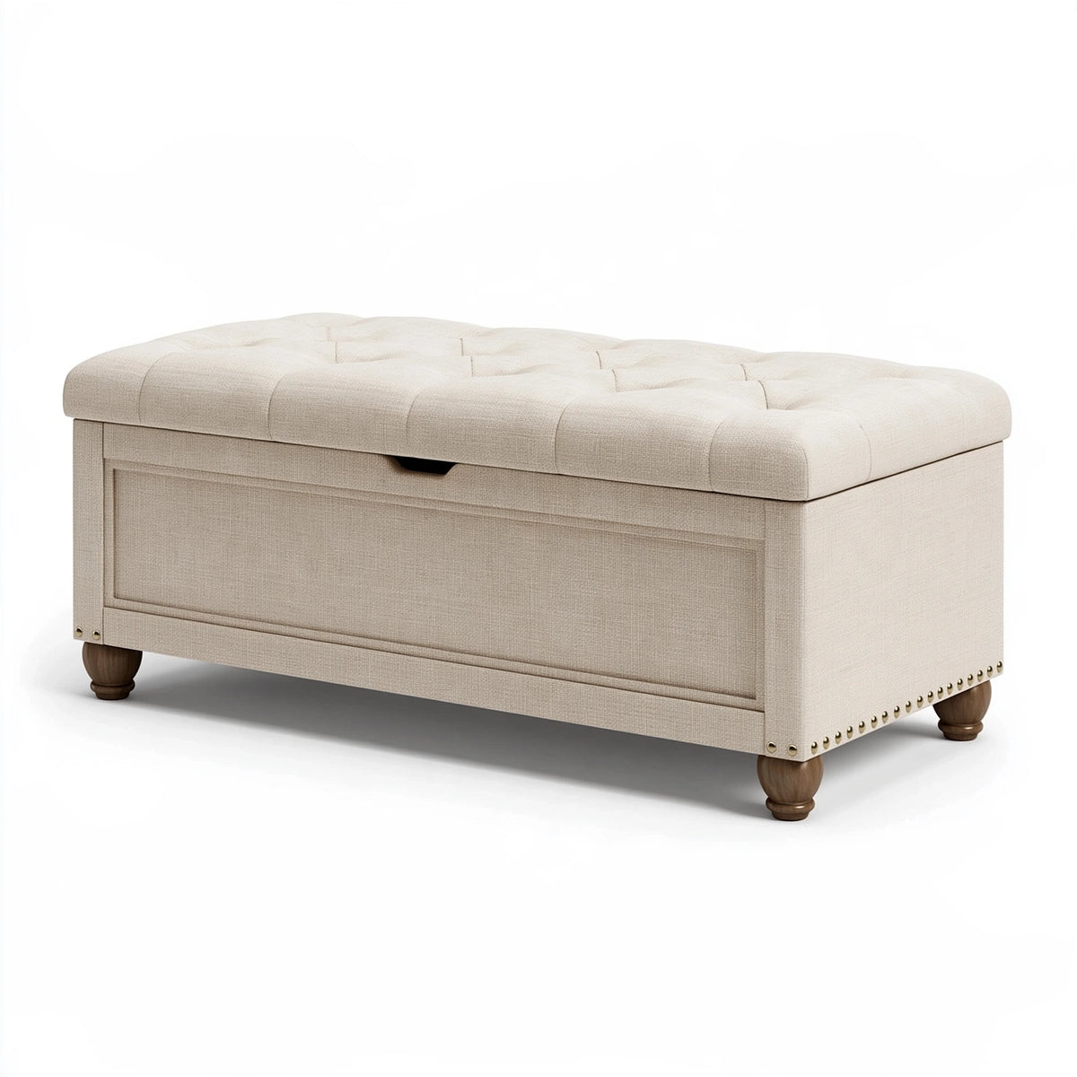 Banc coffre de rangement 120 x 45 x 48 cm en tissu beige style classique capitonné
