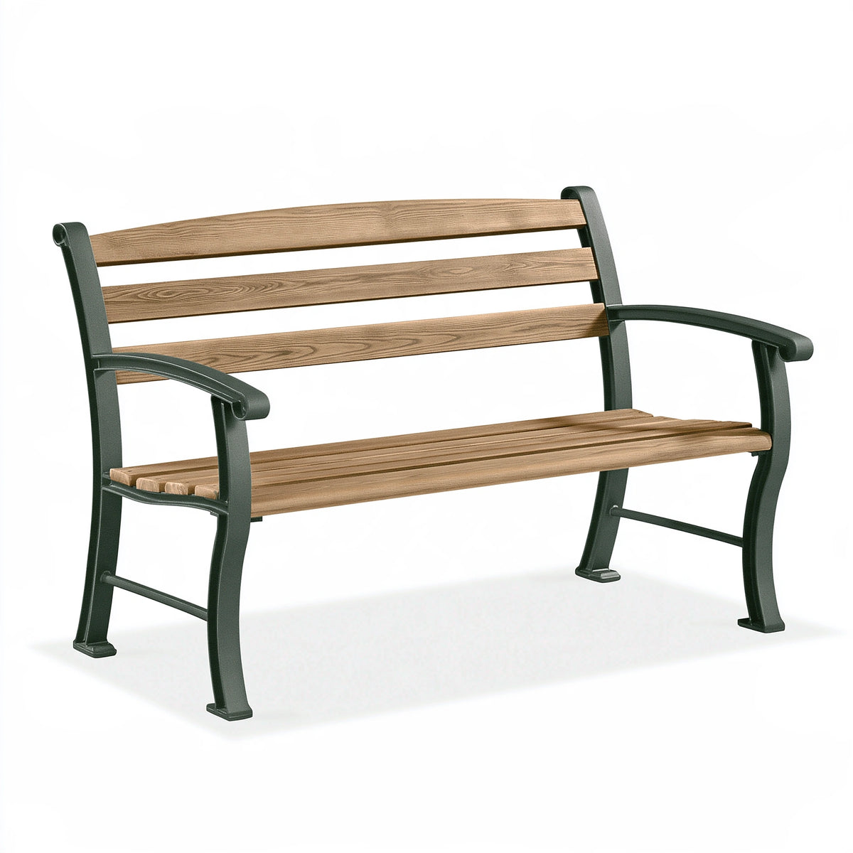Banc de jardin 150 x 60 x 85 cm en bois et métal marron noir avec accoudoirs