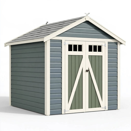 Abri de jardin 180 x 120 x 200 cm en bois gris bleu vert et blanc à double porte style chalet