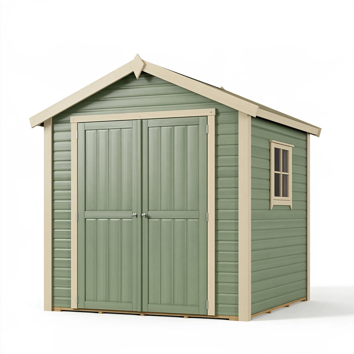 Abri de jardin 240 x 180 x 220 cm en bois vert sauge avec double porte style chalet