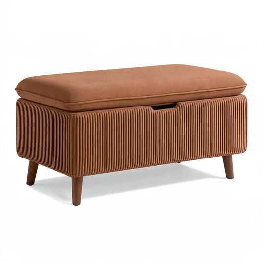 Banc coffre 100 x 45 x 48 cm en tissu côtelé marron avec rangement style contemporain