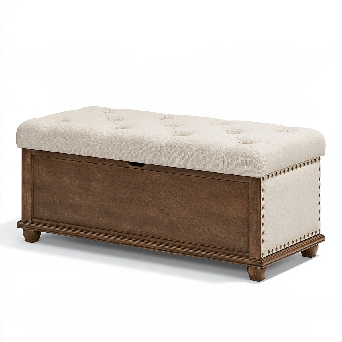 Banc coffre 120 x 45 x 50 cm en bois et tissu beige style classique avec rangement