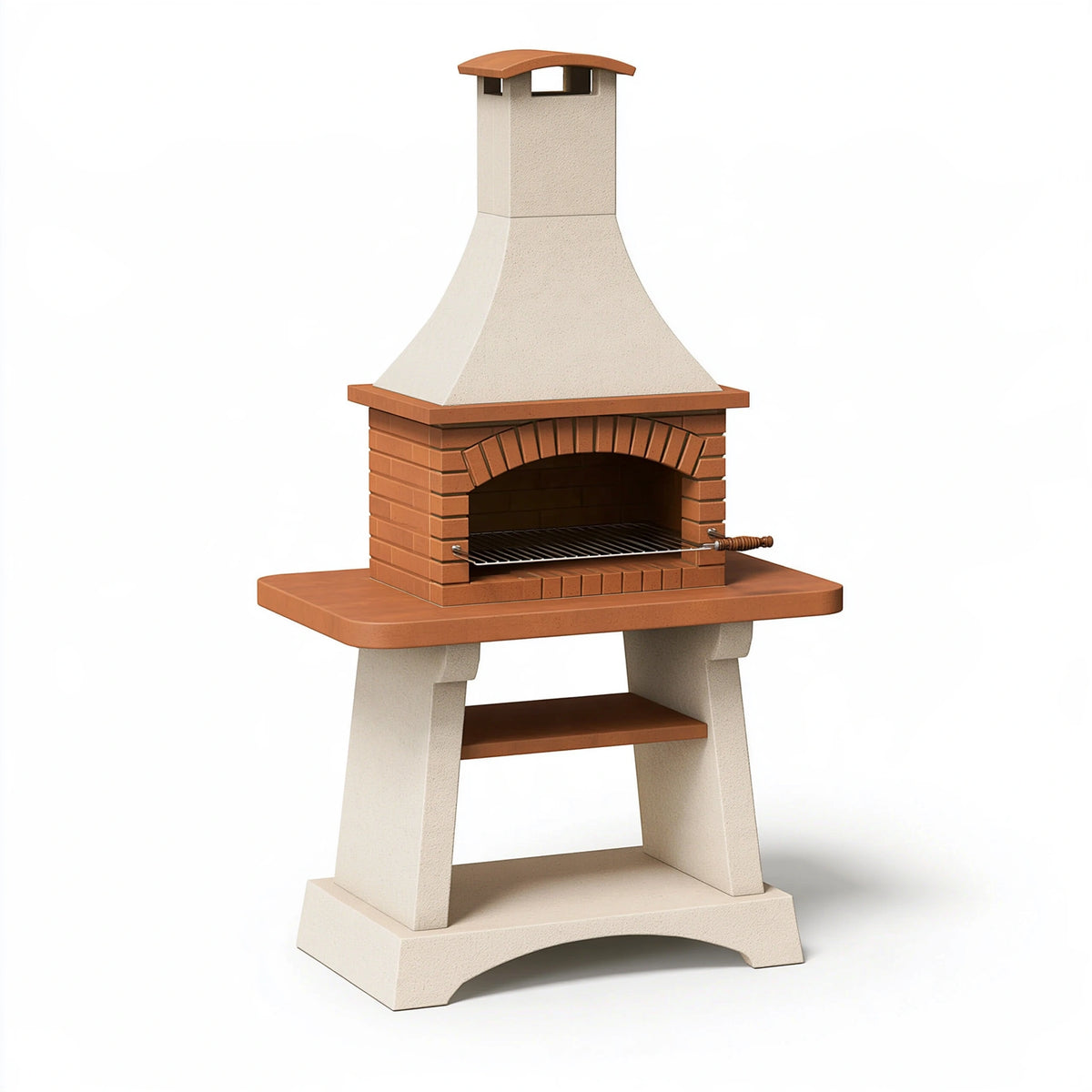 Barbecue de jardin 120 x 70 x 220 cm en brique terracotta et béton beige avec grill réglable style traditionnel