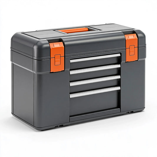 Boîte à outils 60 x 30 x 35 cm en plastique noir et orange à 4 tiroirs portable