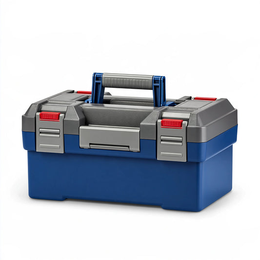 Boîte à outils 50 x 25 x 25 cm en plastique bleu gris avec poignée de transport