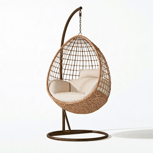 Fauteuil suspendu 110 x 100 x 195 cm en rotin brun avec structure en métal style bohème