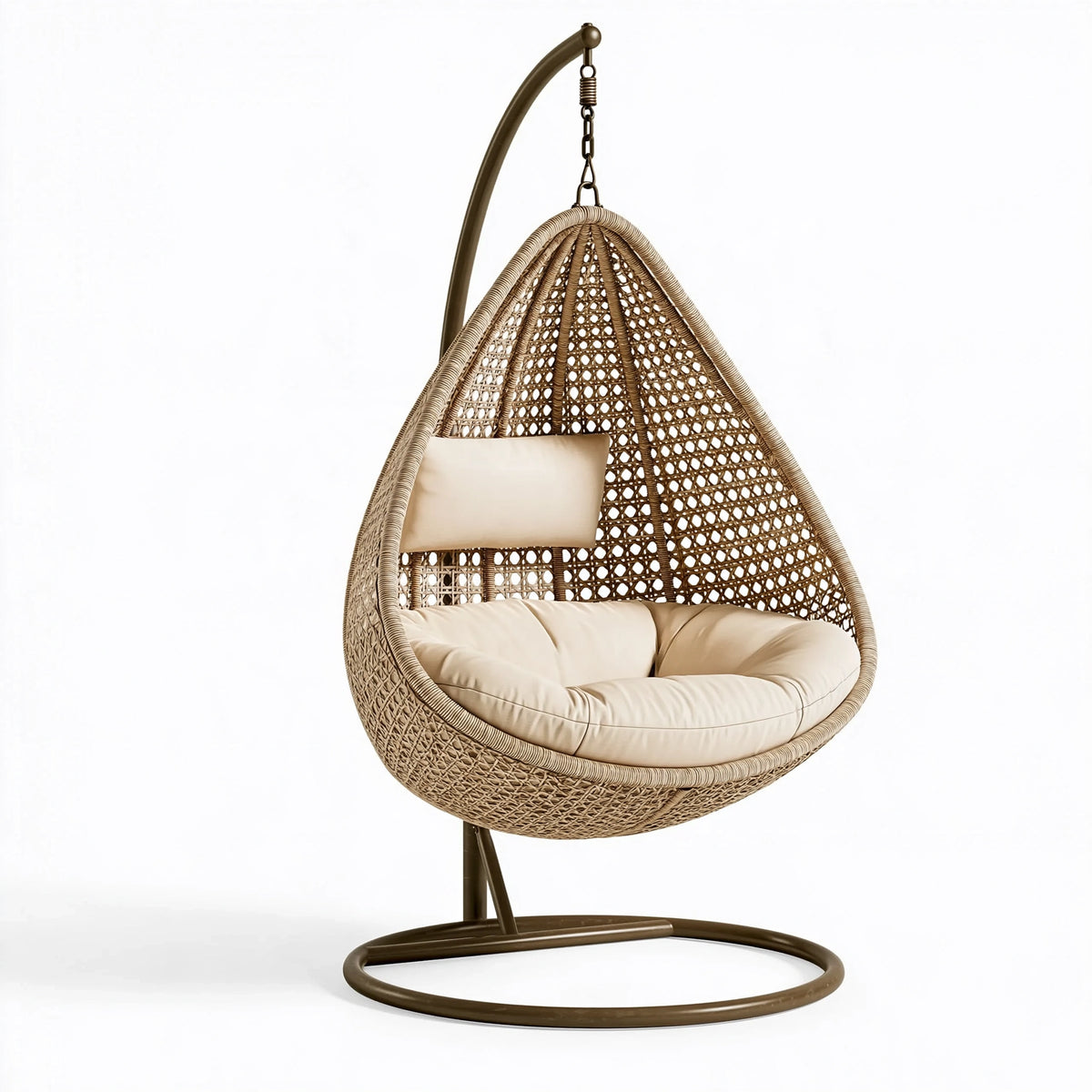 Fauteuil suspendu 105 x 105 x 195 cm en fibre tressée beige avec support en métal style bohème
