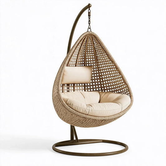 Fauteuil suspendu 105 x 105 x 195 cm en fibre tressée beige avec support en métal style bohème