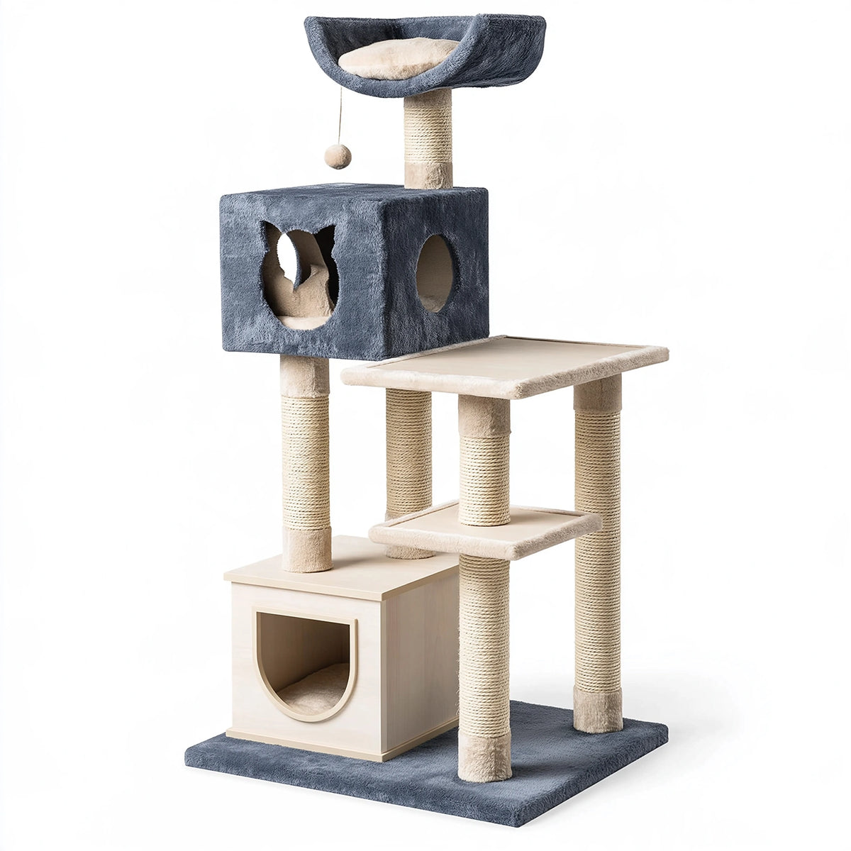 Arbre à chat 60 x 50 x 170 cm en sisal gris et beige - griffoirs plateformes niches