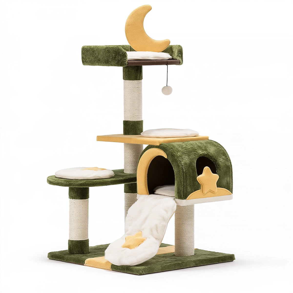 Arbre à chat 60 x 50 x 145 cm en sisal vert jaune avec niche et griffoirs pour chat