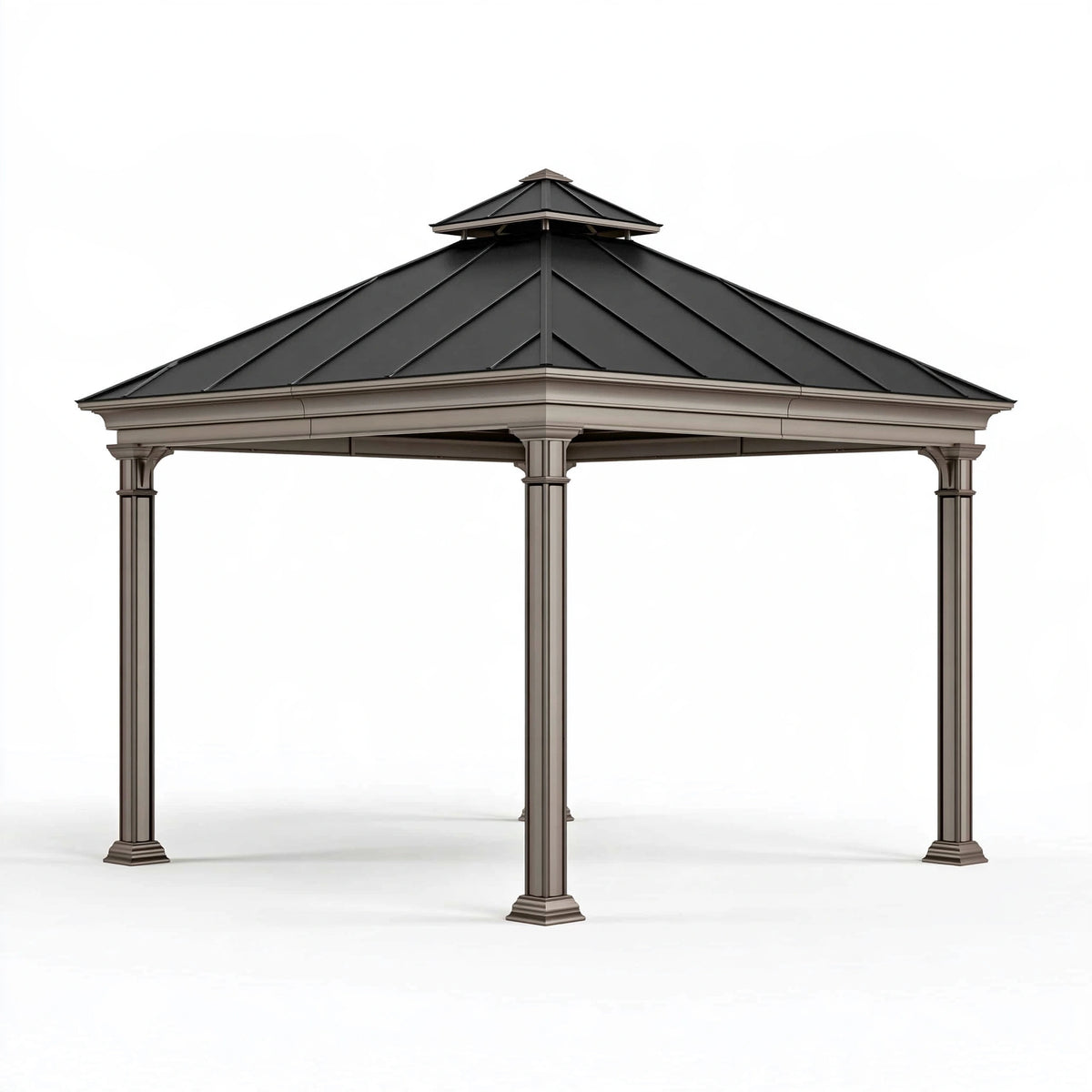 Tonnelle de jardin 300 x 300 cm en métal gris anthracite avec toit pyramidal ventilé