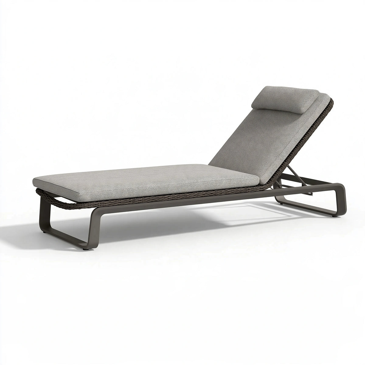Chaise longue d'extérieur 200 x 70 cm en tressage synthétique gris avec dossier inclinable