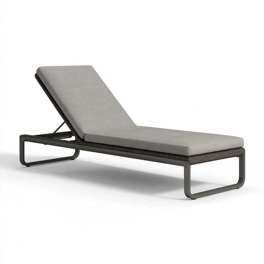 Bain de soleil 200 x 70 x 35 cm en résine tressée gris avec dossier réglable pour extérieur