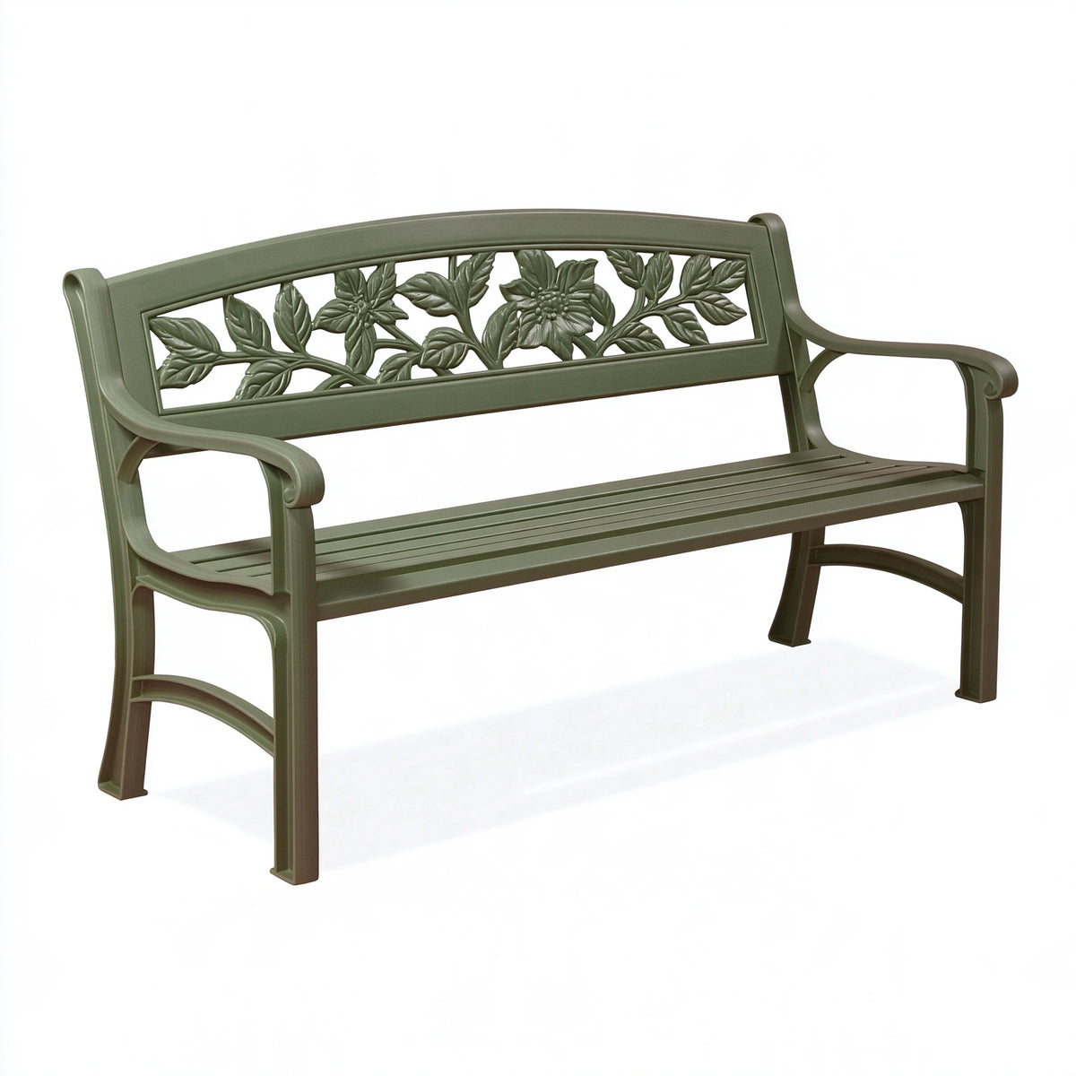 Banc de jardin 122 cm en plastique vert olive à motif floral pour extérieur
