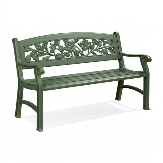 Banc de jardin 122 x 60 x 84 cm en métal vert - style végétal pour extérieur